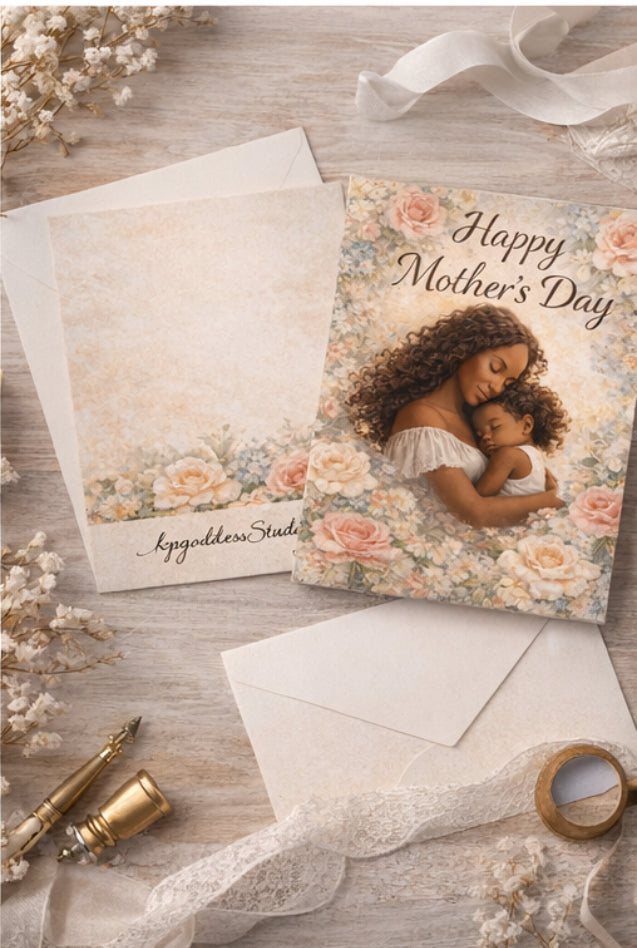 Mother’s Day Greeting Card — 'Happy Mother's Day' Floral Mother & Child Design