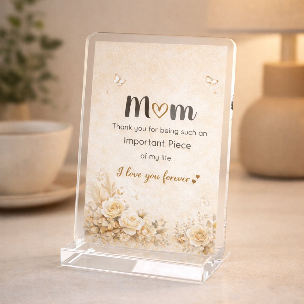 Mom Floral Acrylic Standee – "Mom, Thank you for being such an important piece of my life" Keepsake