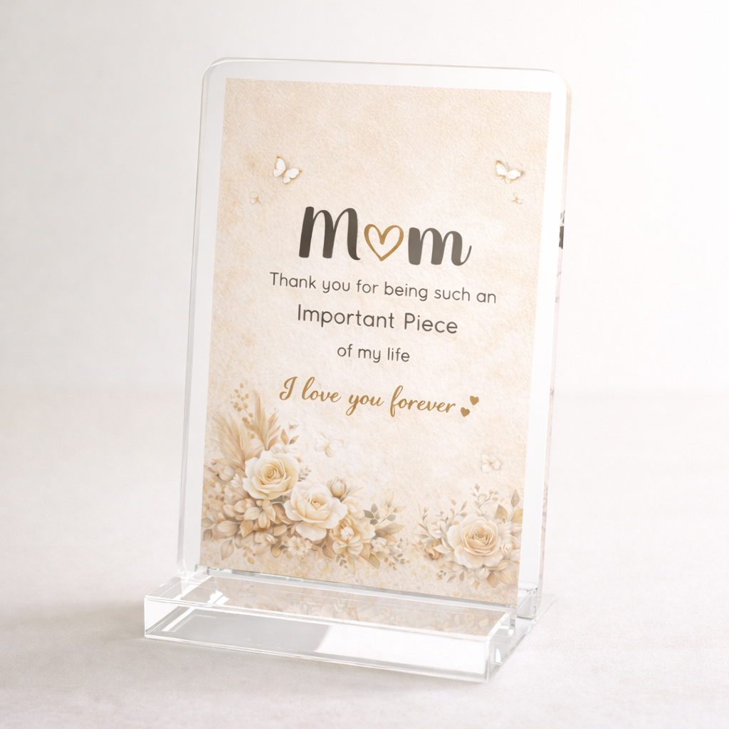 Mom Floral Acrylic Standee – "Mom, Thank you for being such an important piece of my life" Keepsake